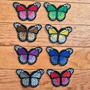 Butterfly Applique Patch - Embroidered Insect Badge 2-7/8" (Iron On) Set of 8